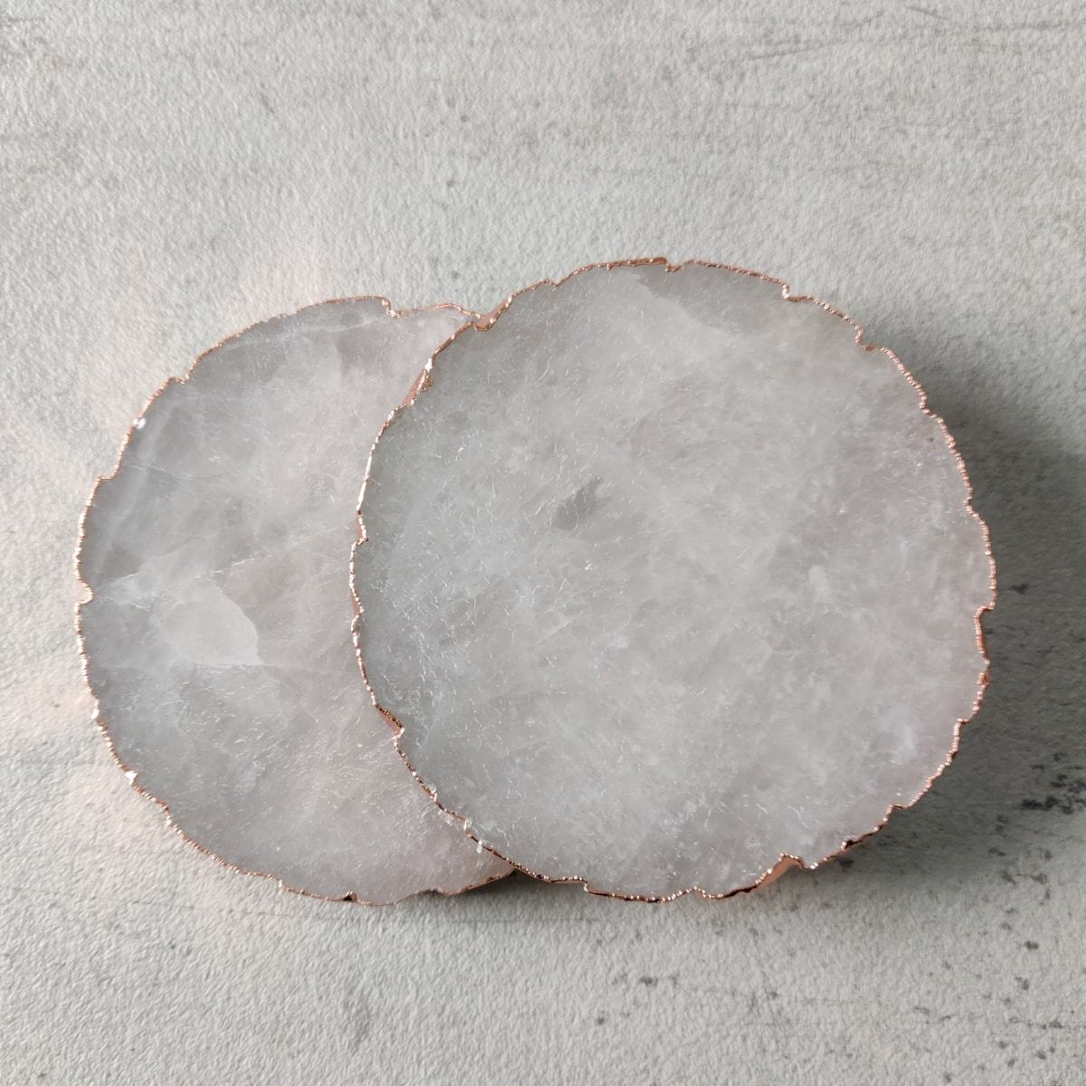 Natural White Rose Gold Plated Quartz Coasters - Set Christmas , Anniversary Gift