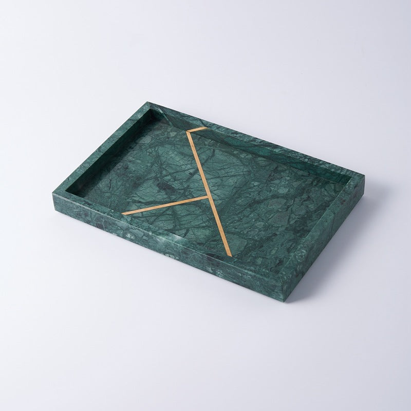 Exquisite Marble Brass Inlay Tray - Elegant Home Decor