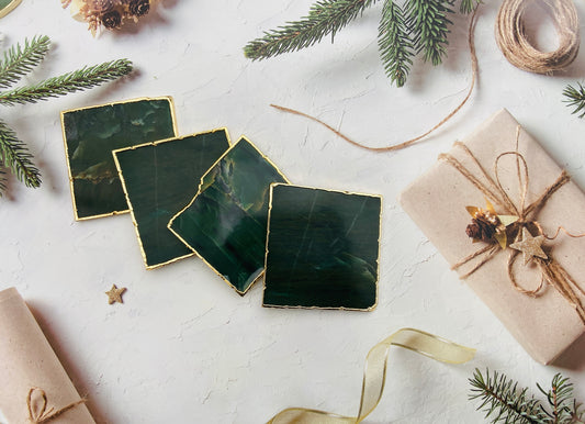 Jade Green Agate Coasters Gift Set