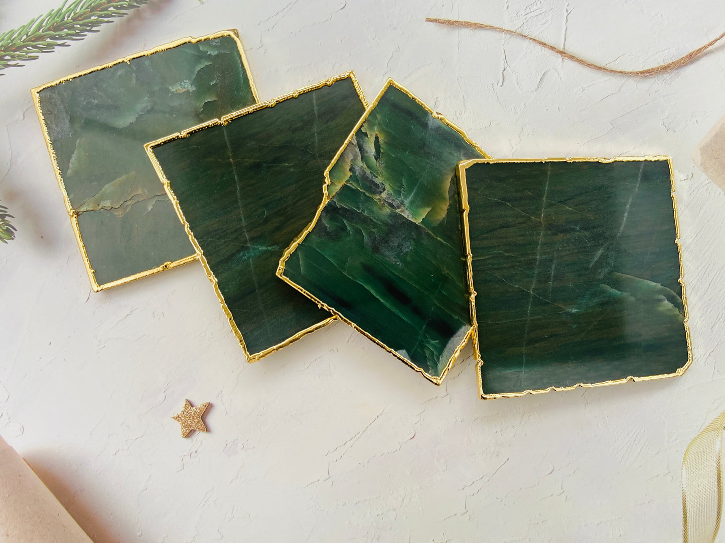 Jade Green Agate Coasters Gift Set