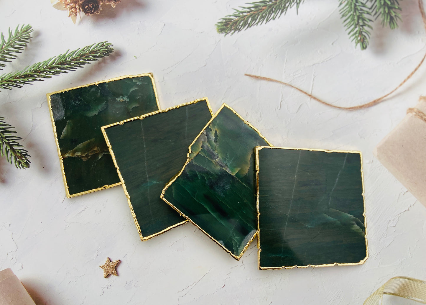 Jade Green Agate Coasters Gift Set