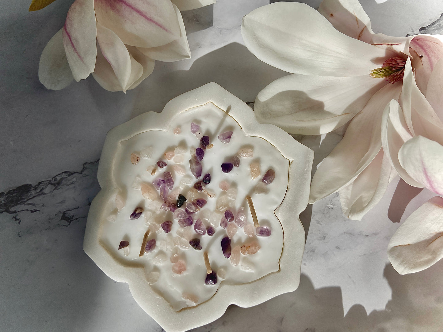 Crystal infused Marble Candle / Trinket Tray Gift