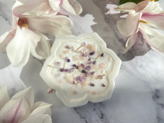 Crystal infused Marble Candle / Trinket Tray Gift