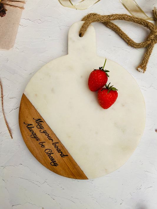 Personalised / Engraved Marble & Wood Cheese Board