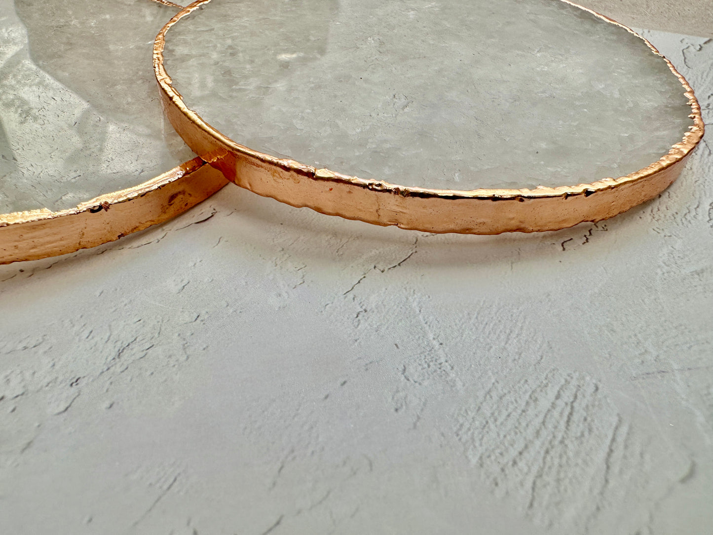 Natural White Rose Gold Plated Quartz Coasters - Set Christmas , Anniversary Gift