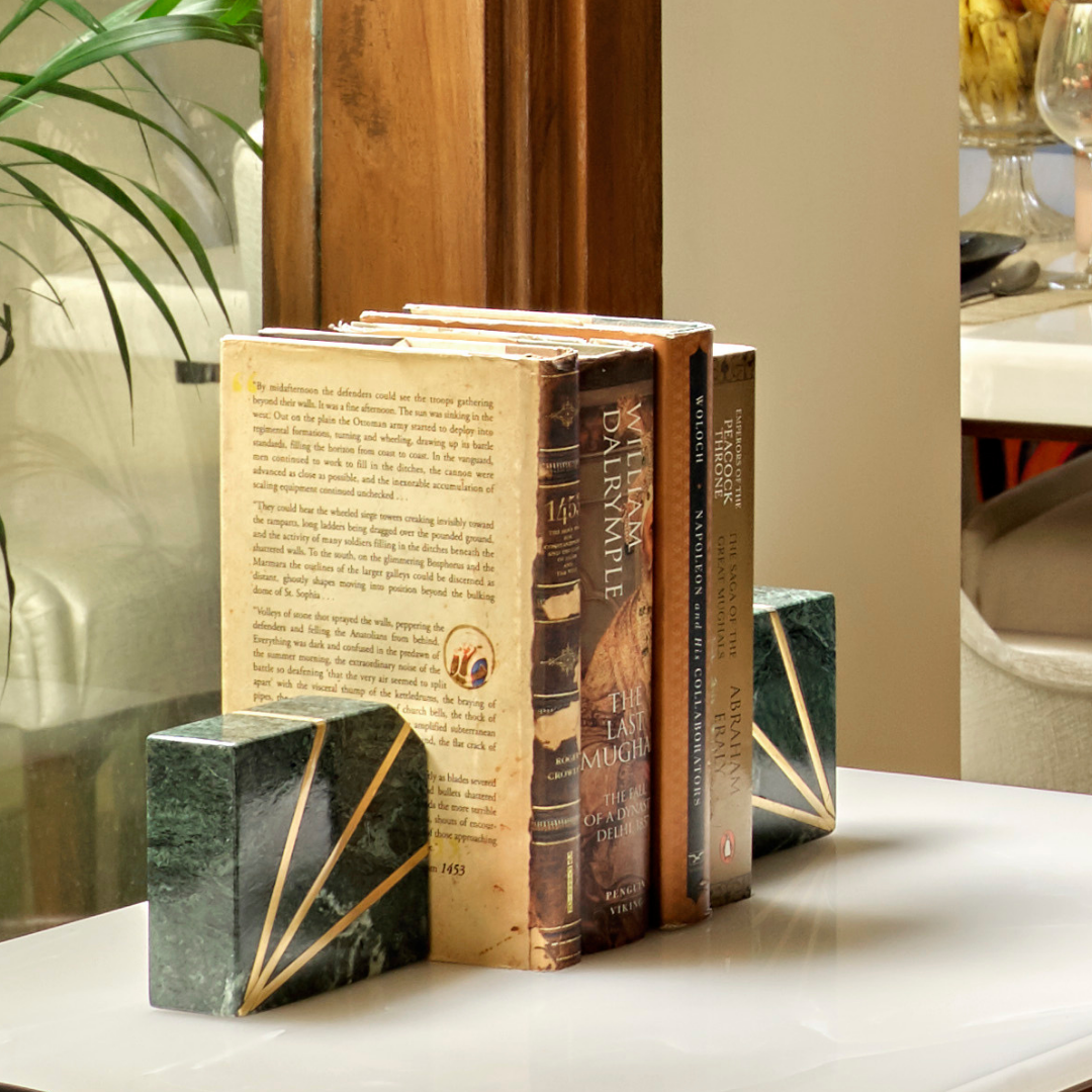 Elegant Marble Brass Inlay Bookends I Books I Book Lover I Gift I Home I Living Room I Decor