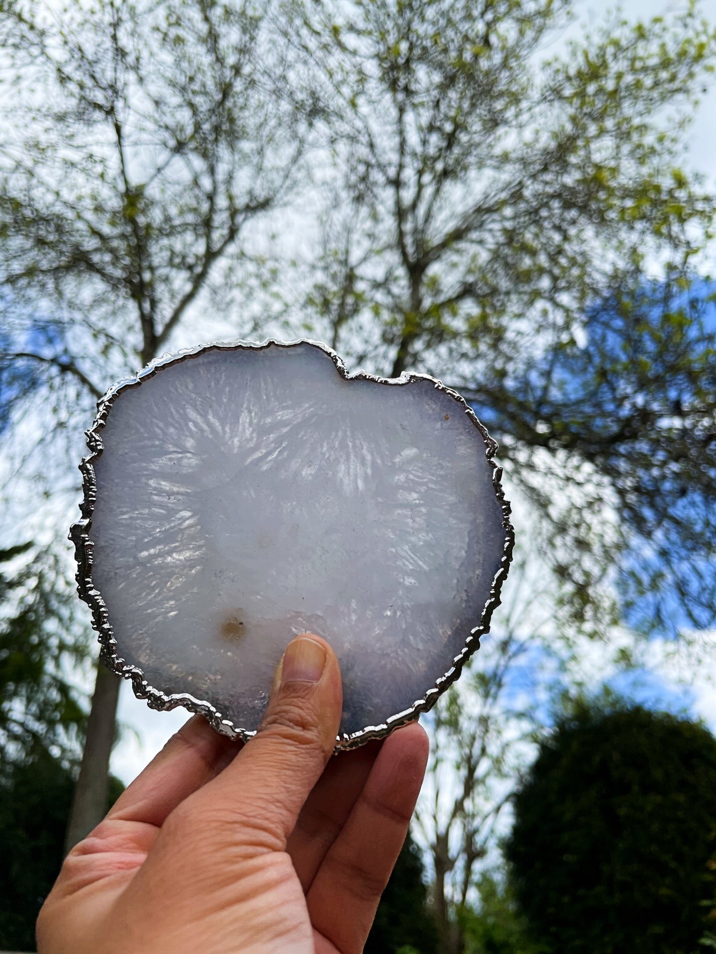 Natural White Silver Plated Crystal Agate Coasters - Set Christmas , Anniversary Gift