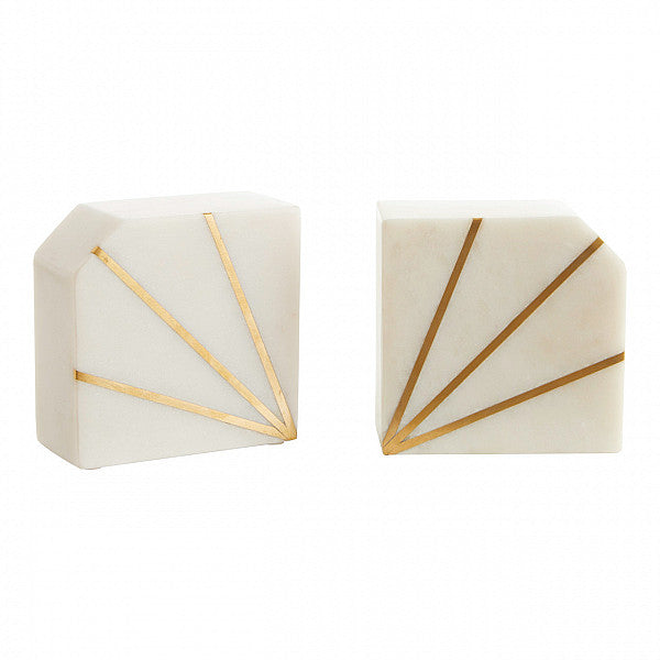 White Marble Brass Inlay Bookends I Books I Book Lover I Gift I Home I Living Room I Decor