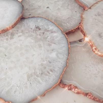 Natural White Rose Gold Plated Crystal Agate Coasters - Set Christmas , Anniversary Gift